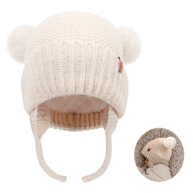 Baby Wool Hat Cute Fur Ball Ea - Infant Beanie Hat With Ears recension och pris