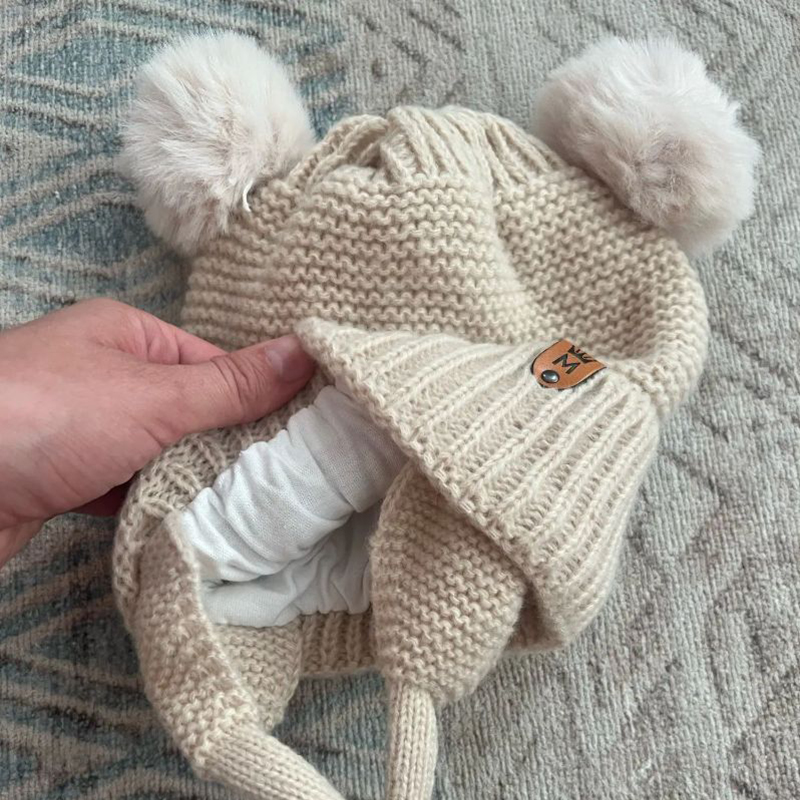 Baby Wool Hat Cute Fur Ball Ea - Infant Beanie Hat With Ears recension och pris