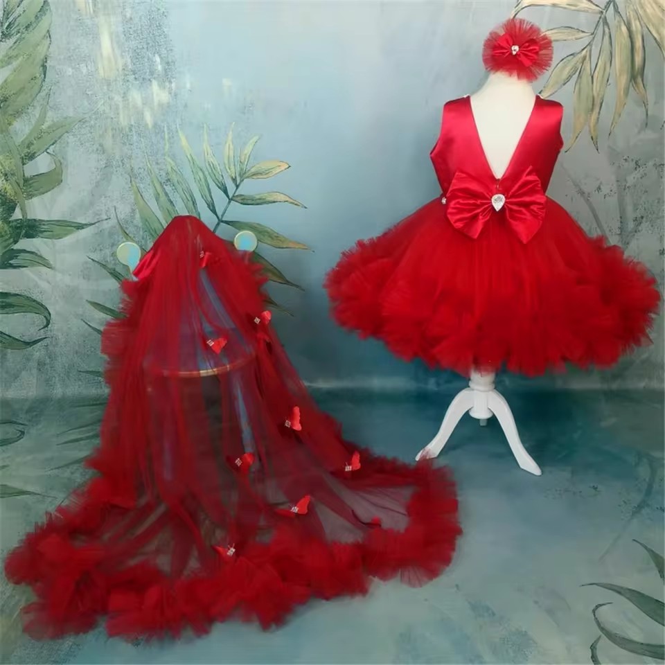 Customized Red Flower Girl Dre - Toddler Girl Tulle Party Dress recension och pris