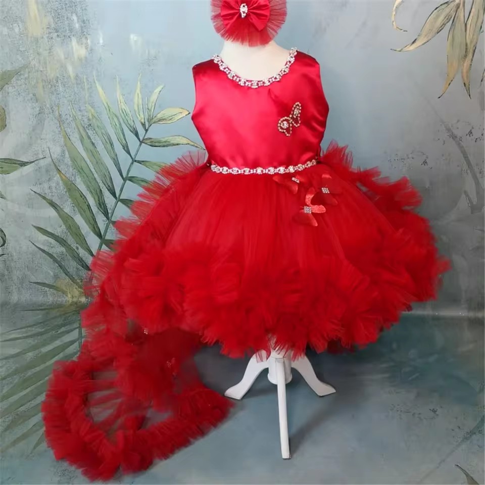 Customized Red Flower Girl Dre - Toddler Girl Tulle Party Dress recension och pris