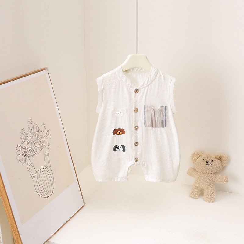 2026 Summer Cartoon Bear Print - Baby Summer Linen Sleeveless Jumpsuit recension och pris